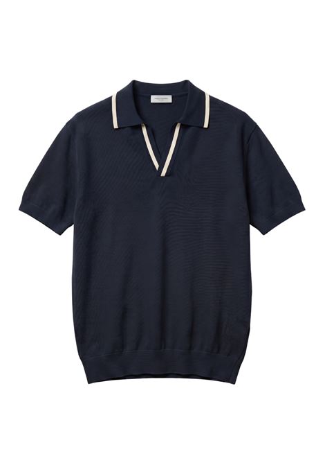 Paolo Pecora Men's V-Neck Knit Polo - Navy Blue & Cream PAOLO PECORA |  | A017 F1009000